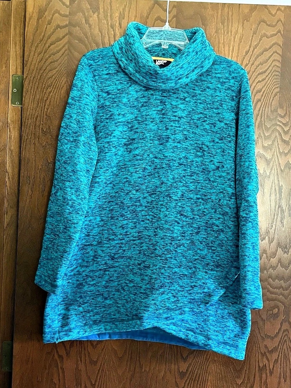 Lands' End Sweater Fleece Tunic Cowl Neck Pullover Marled Blue Large